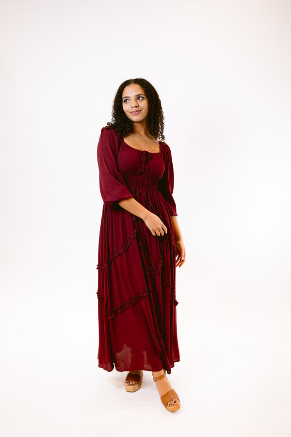 Ruffle Maxi Dress in Merlot