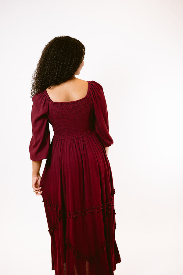 Ruffle Maxi Dress in Merlot