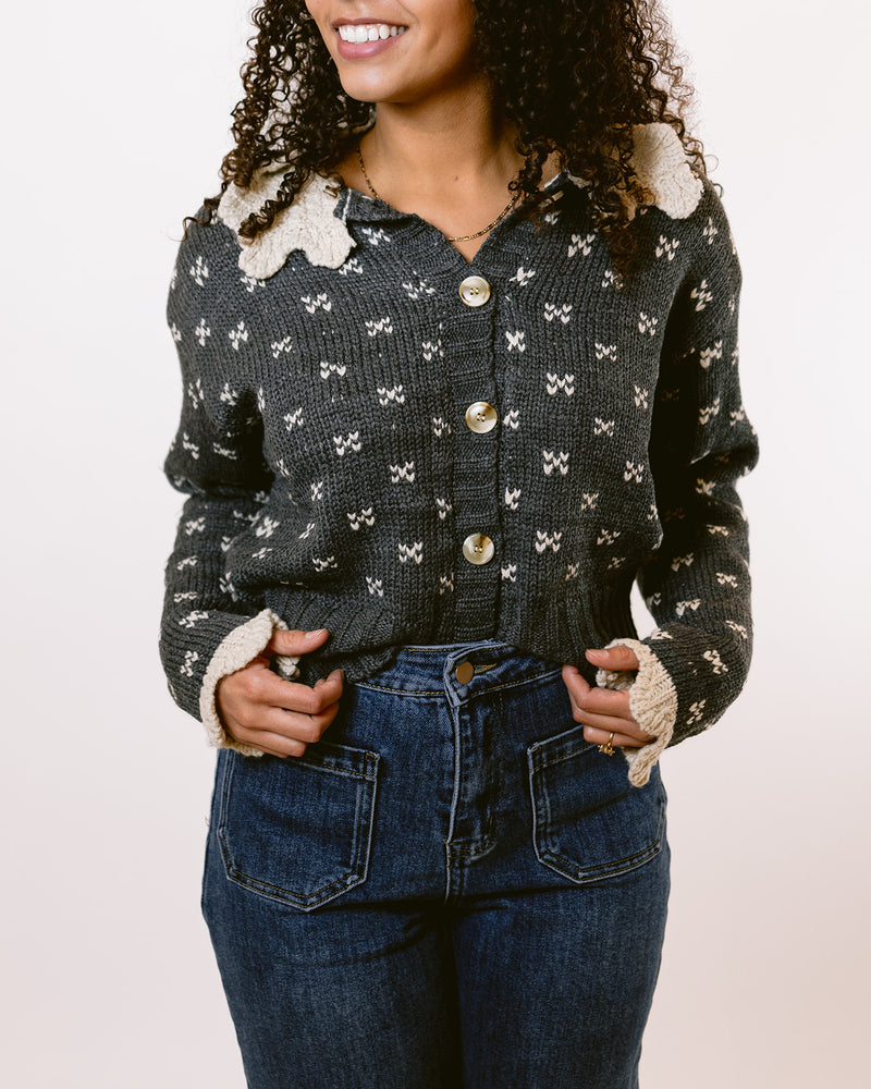 Doll Button Up Sweater in Charcoal